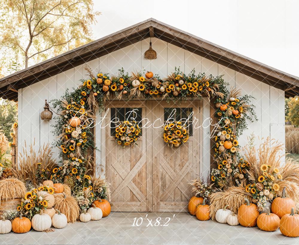 Kate Autumn Barn Sunflower Pumpkins Backdrop Designed by Emetselch - Image 6