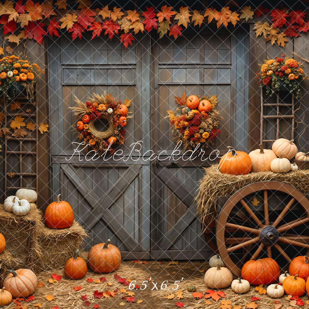 Kate Autumn Barn Wood Door Maple Pumpkin Backdrop Designed by Emetselch - Image 2