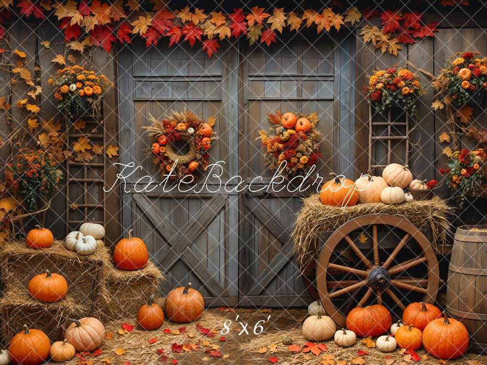 Kate Autumn Barn Wood Door Maple Pumpkin Backdrop Designed by Emetselch - Image 3