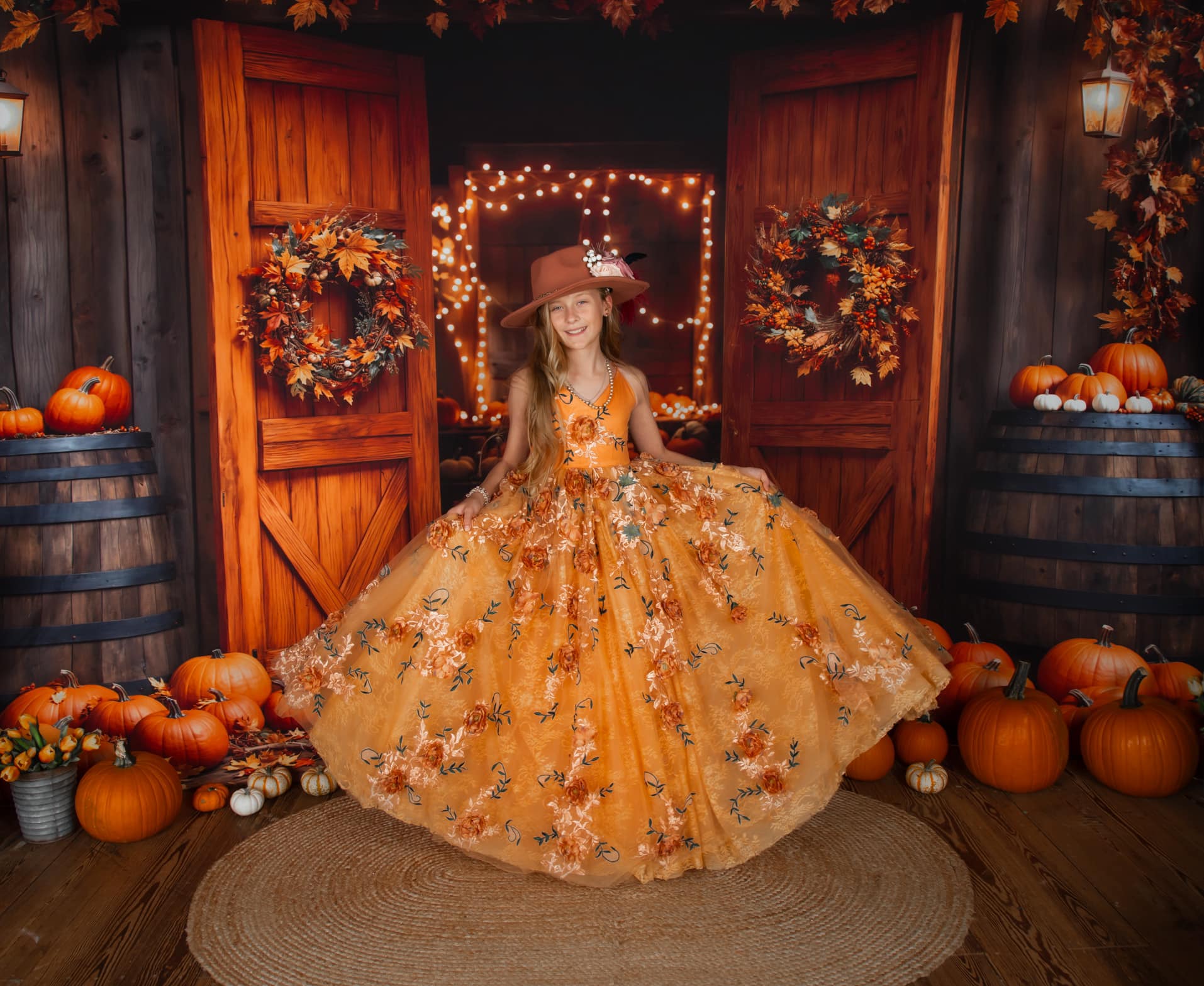 Kate Autumn Barn Wooden Door Pumpkins Backdrop Designed by Emetselch
