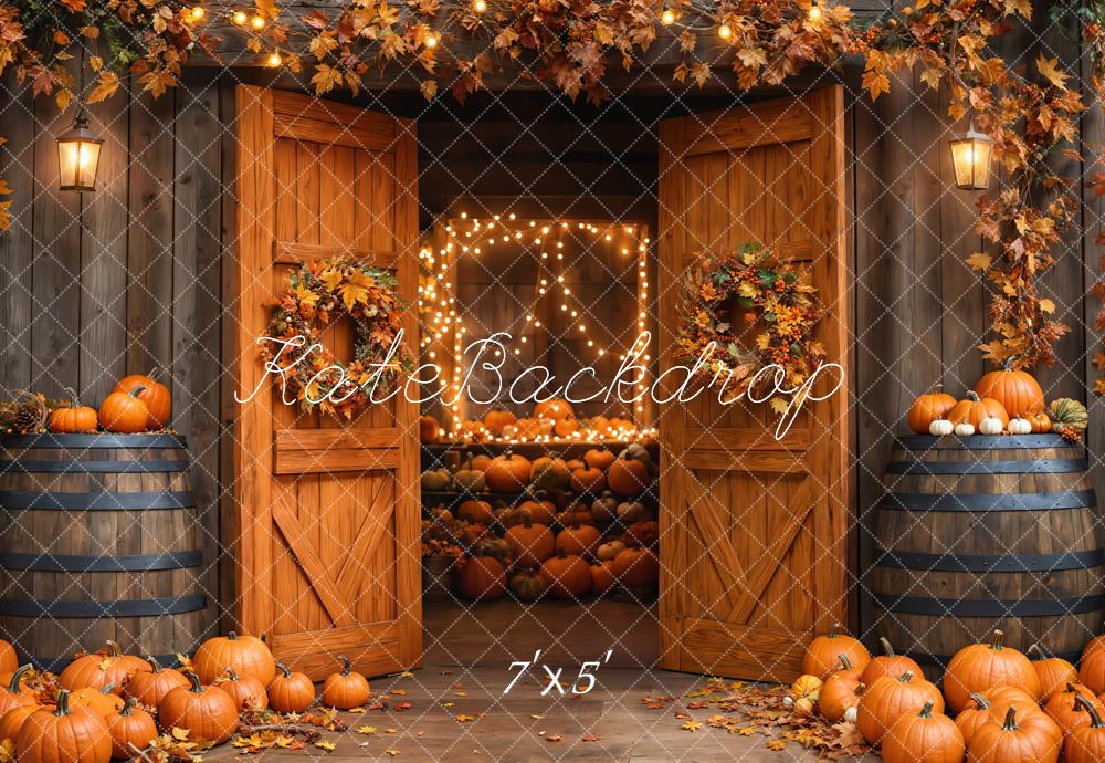 Kate Autumn Barn Wooden Door Pumpkins Backdrop Designed by Emetselch - Image 2