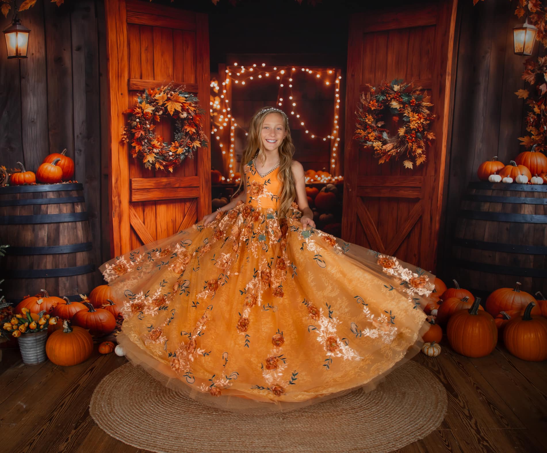 Kate Autumn Barn Wooden Door Pumpkins Backdrop Designed by Emetselch - Image 3