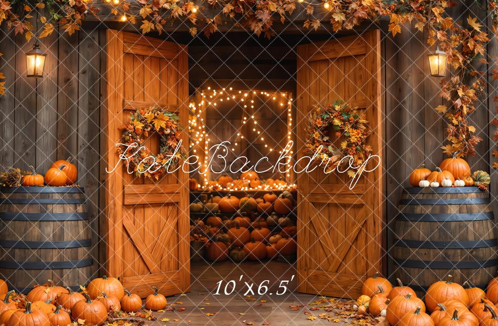 Kate Autumn Barn Wooden Door Pumpkins Backdrop Designed by Emetselch - Image 6