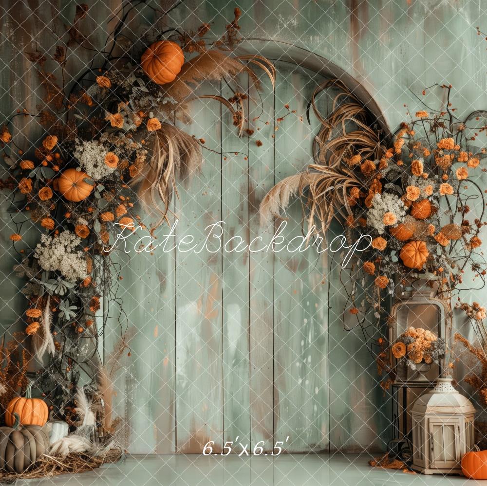 Kate Autumn Boho Green Wall Arch Pumpkins Backdrop Designed by Patty Robert - Image 2