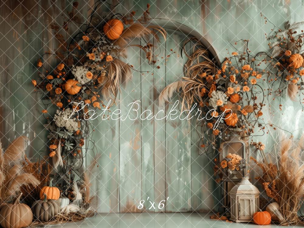 Kate Autumn Boho Green Wall Arch Pumpkins Backdrop Designed by Patty Robert - Image 3