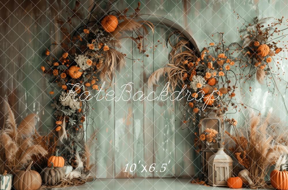 Kate Autumn Boho Green Wall Arch Pumpkins Backdrop Designed by Patty Robert - Image 4