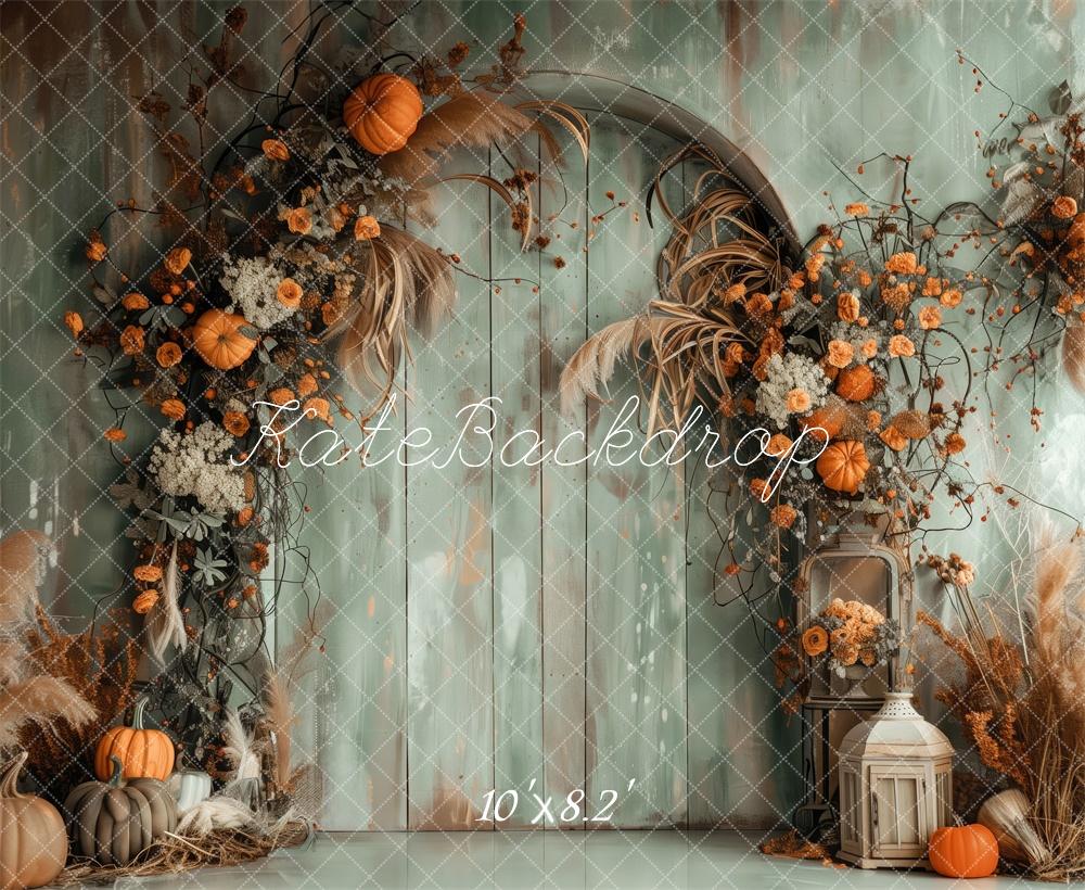 Kate Autumn Boho Green Wall Arch Pumpkins Backdrop Designed by Patty Robert - Image 5