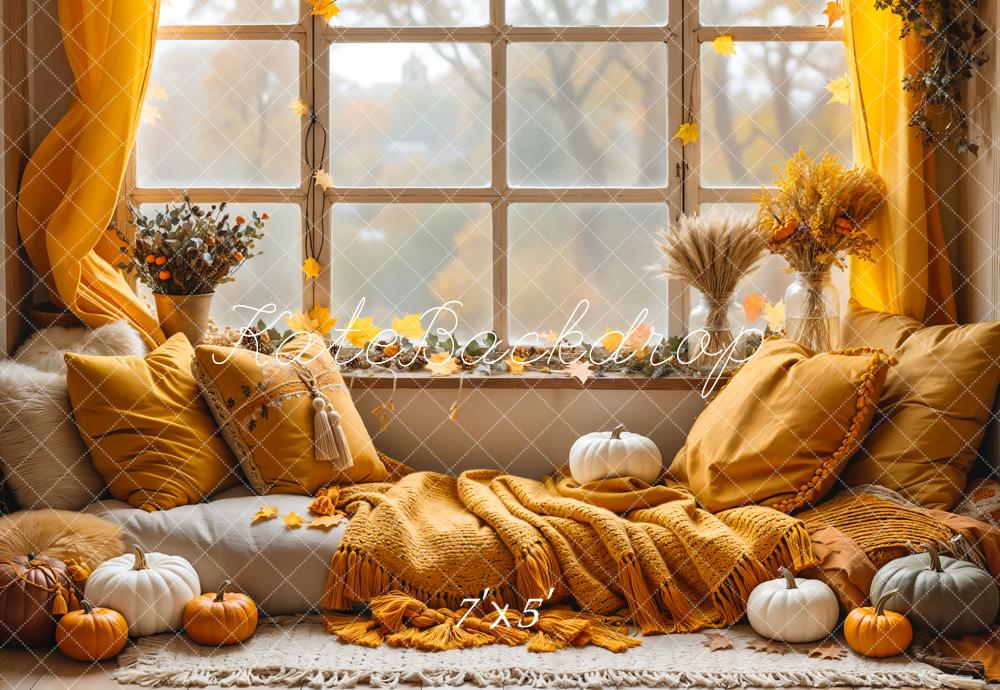 Kate Autumn Boho Pumpkin Curtain Window Backdrop Designed by Emetselch - Image 2