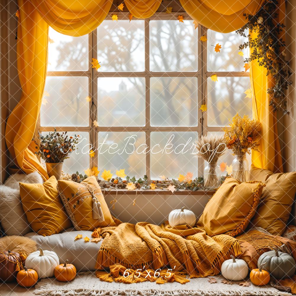 Kate Autumn Boho Pumpkin Curtain Window Backdrop Designed by Emetselch - Image 4