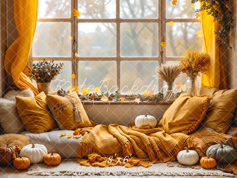 Kate Autumn Boho Pumpkin Curtain Window Backdrop Designed by Emetselch - Image 5
