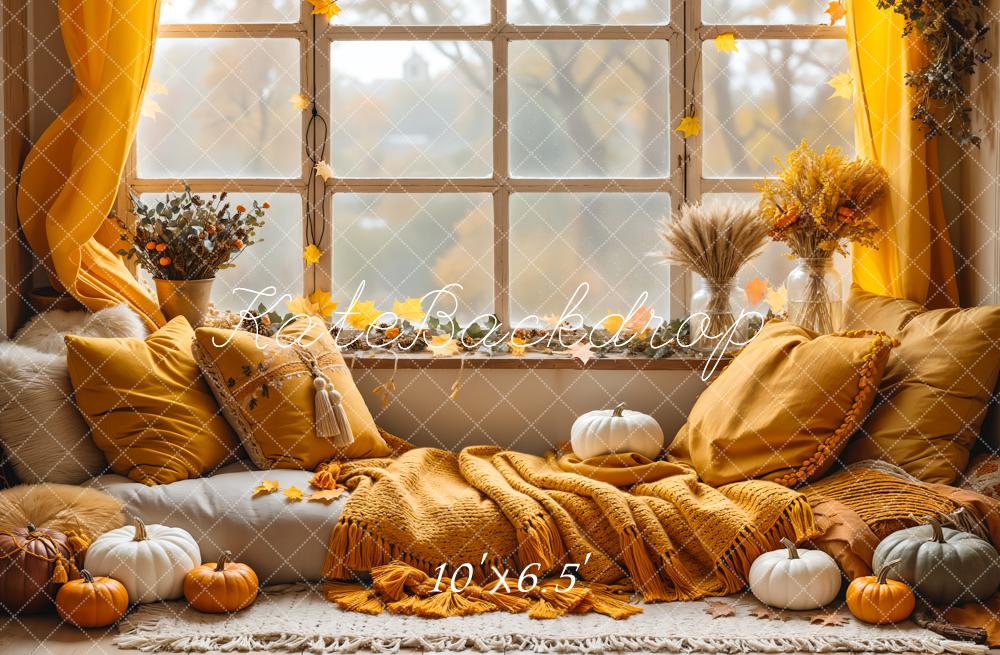 Kate Autumn Boho Pumpkin Curtain Window Backdrop Designed by Emetselch - Image 6