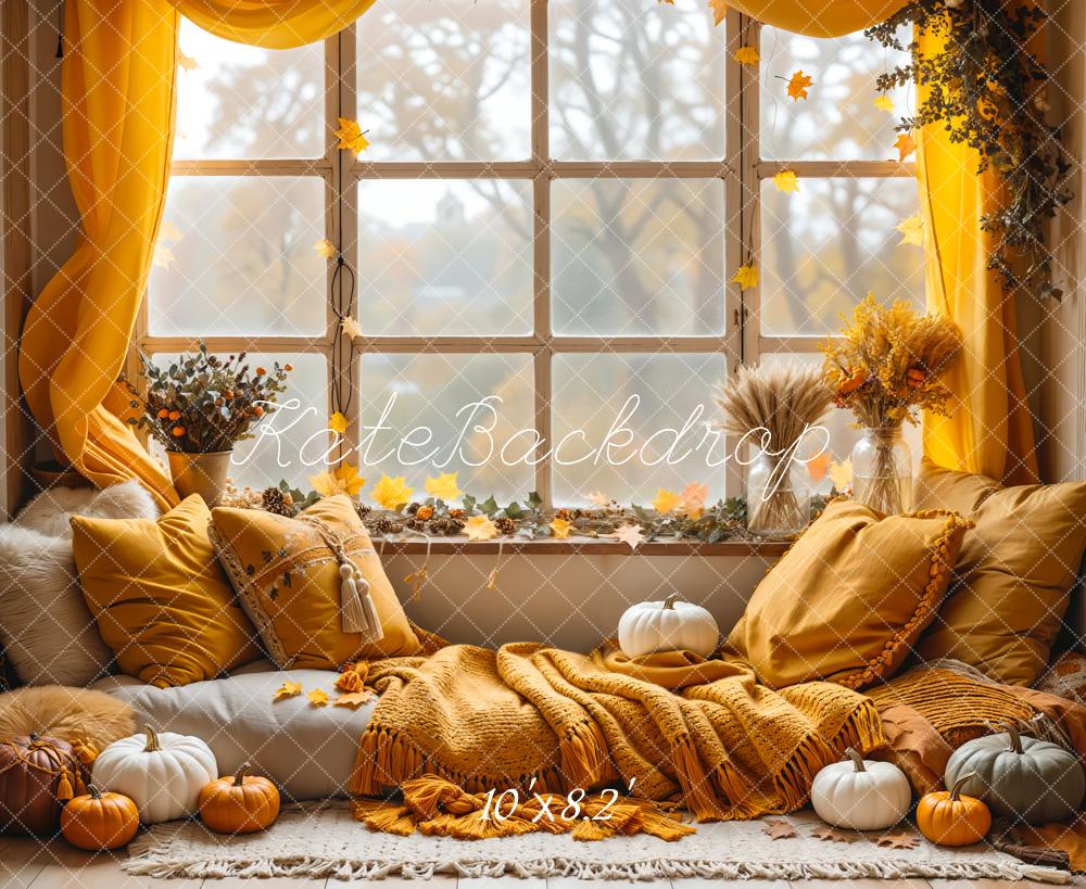 Kate Autumn Boho Pumpkin Curtain Window Backdrop Designed by Emetselch - Image 7