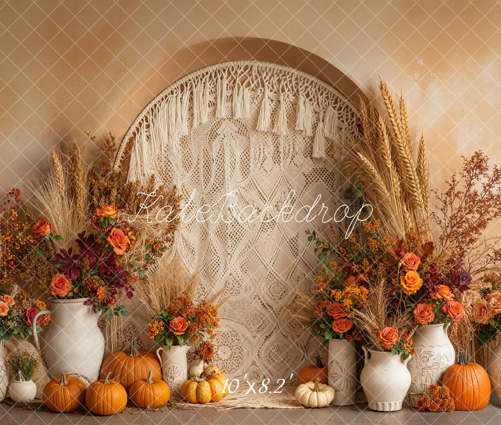 Kate Autumn Boho Pumpkins Macrame Fleece Backdrop Designed by Emetselch - Image 3