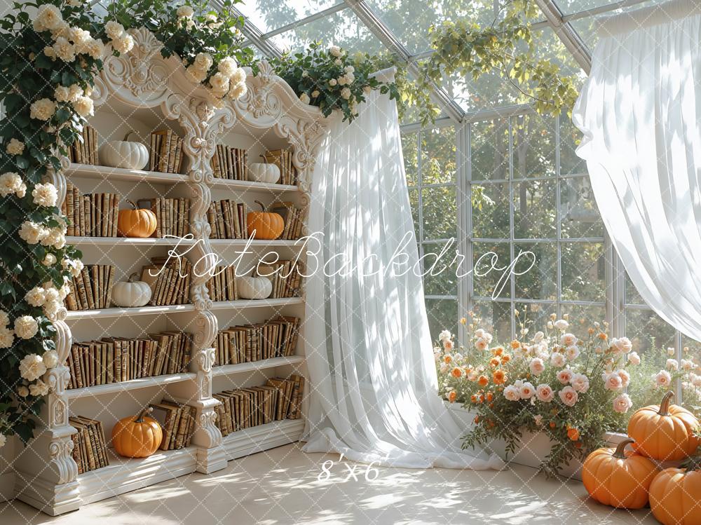 Kate Autumn Bookshelf Pumpkins Backdrop Designed by Mini MakeBelieve - Image 3