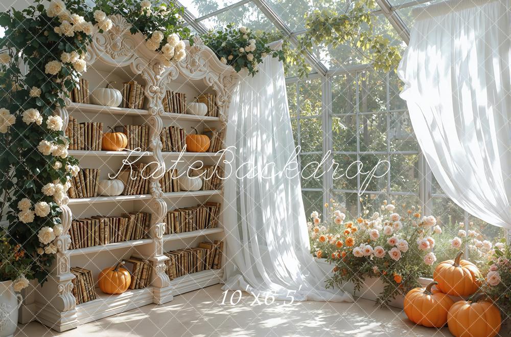 Kate Autumn Bookshelf Pumpkins Backdrop Designed by Mini MakeBelieve - Image 4