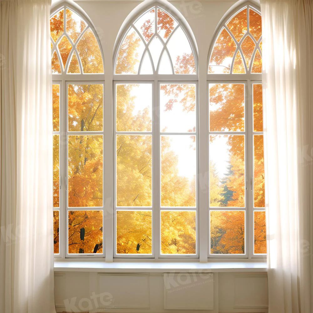 Kate Autumn Church Window Leaf Backdrop Designed by Chain Photography - Image 2
