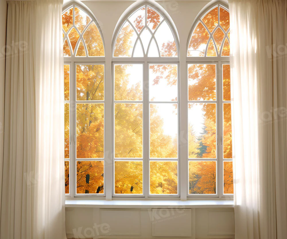 Kate Autumn Church Window Leaf Backdrop Designed by Chain Photography - Image 3