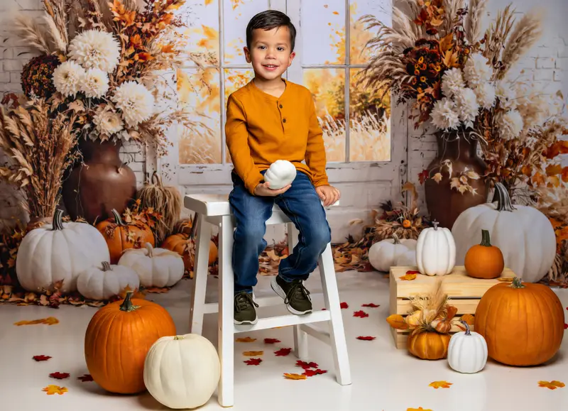 Kate Autumn Cozy Pumpkin Floral Window Backdrop Designed by Emetselch - Image 3