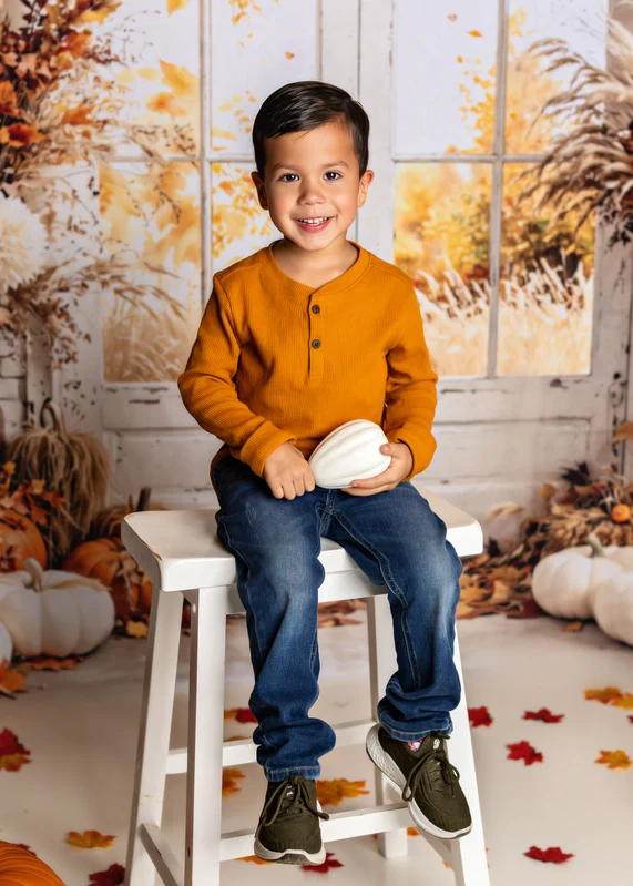 Kate Autumn Cozy Pumpkin Floral Window Backdrop Designed by Emetselch - Image 4