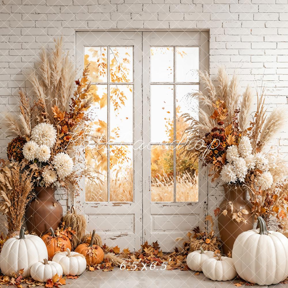 Kate Autumn Cozy Pumpkin Floral Window Backdrop Designed by Emetselch - Image 5