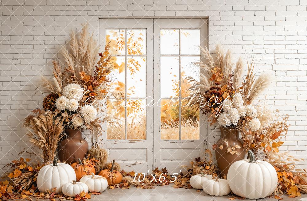 Kate Autumn Cozy Pumpkin Floral Window Backdrop Designed by Emetselch - Image 7