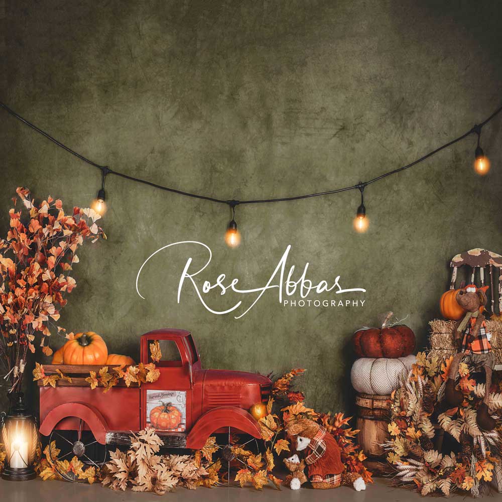 Kate Autumn Fallen Leaves Pumpkin Truck Backdrop Designed By Rose Abbas - Image 2
