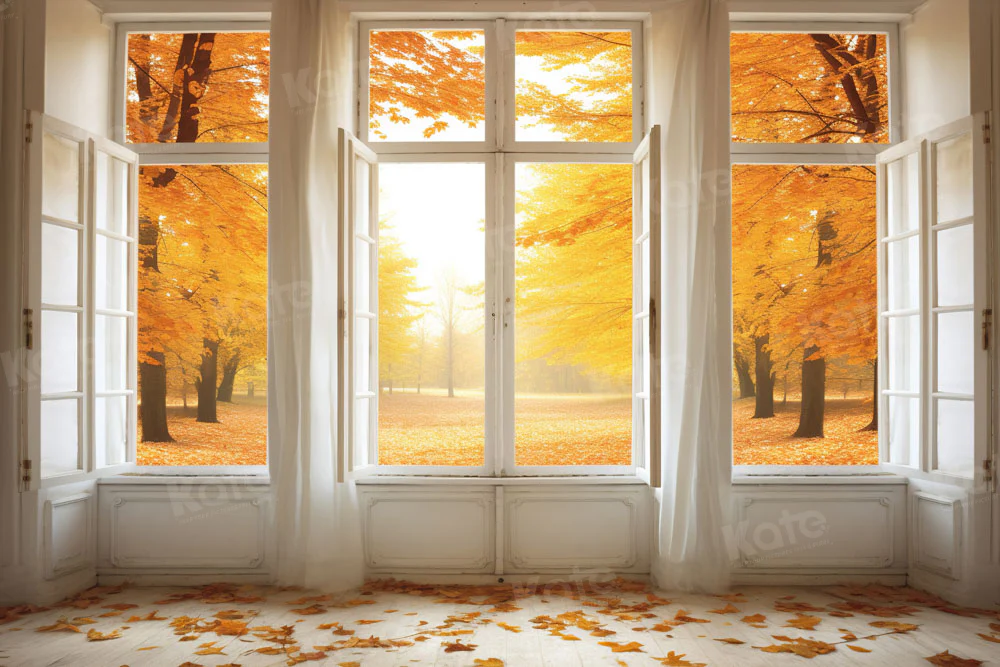 Kate Autumn Fallen Leaves Window Backdrop Designed by Chain Photography - Image 3