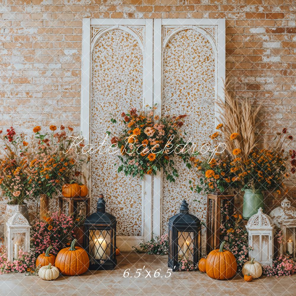 Kate Autumn Floral Arch Brick Wall Backdrop Designed by Emetselch - Image 2