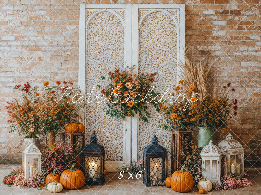 Kate Autumn Floral Arch Brick Wall Backdrop Designed by Emetselch - Image 3