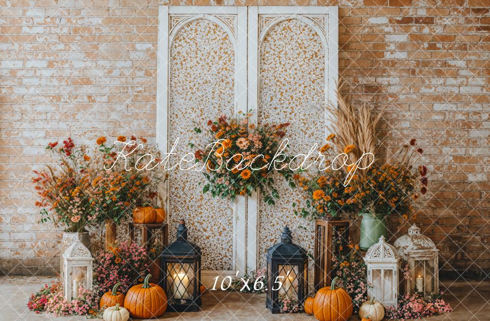 Kate Autumn Floral Arch Brick Wall Backdrop Designed by Emetselch - Image 4