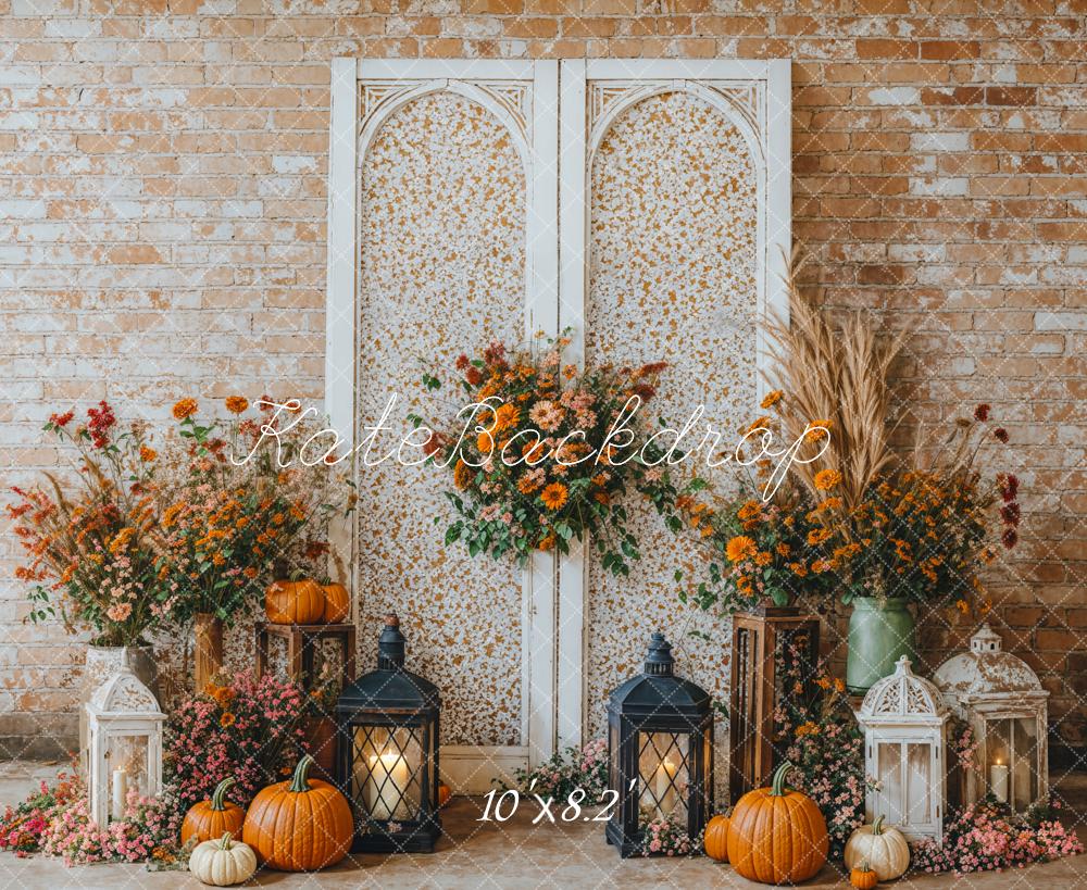 Kate Autumn Floral Arch Brick Wall Backdrop Designed by Emetselch - Image 6