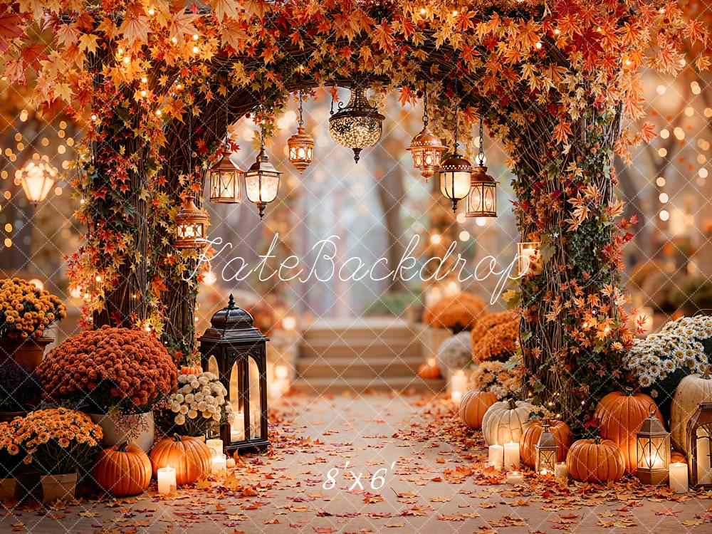 Kate Autumn Floral Arch Pumpkins Lanterns Backdrop Designed by Emetselch - Image 3