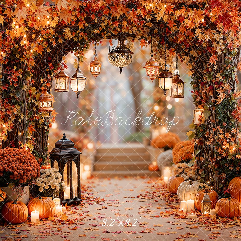 Kate Autumn Floral Arch Pumpkins Lanterns Backdrop Designed by Emetselch - Image 5