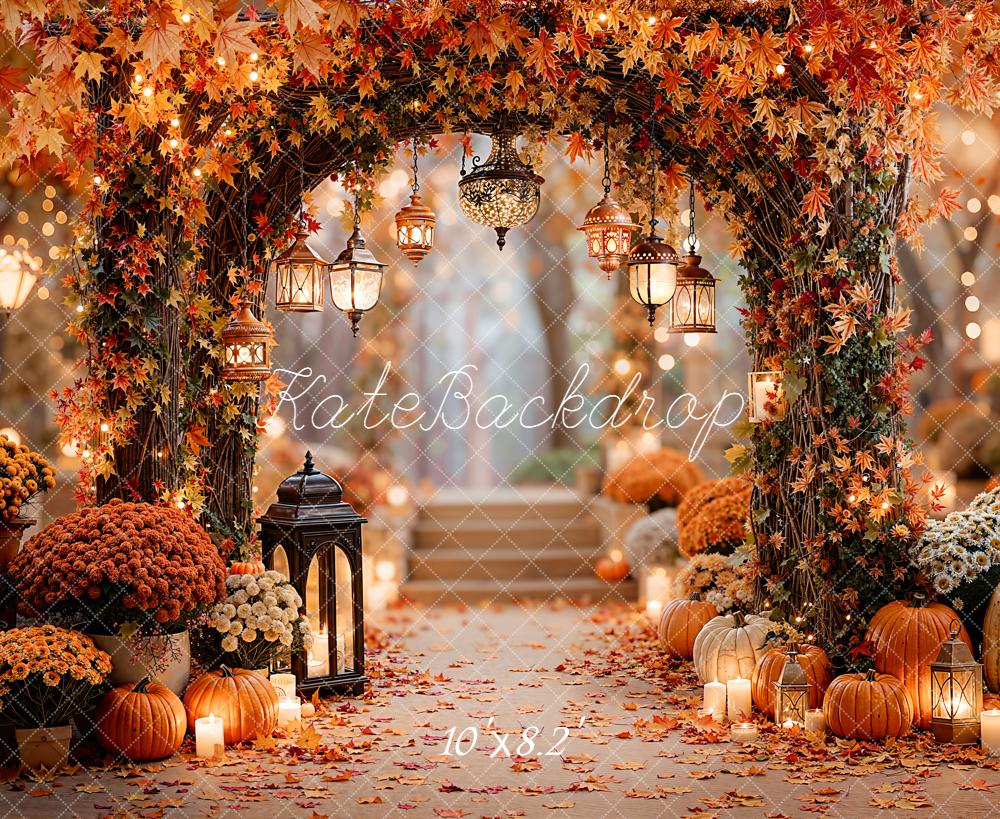 Kate Autumn Floral Arch Pumpkins Lanterns Backdrop Designed by Emetselch - Image 6