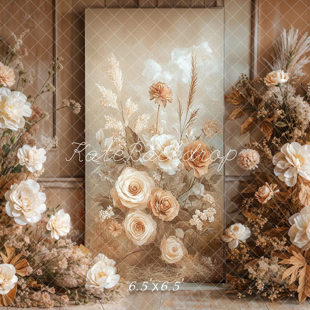 Kate Autumn Floral Beige Vintage Boho Backdrop Designed by Emetselch - Image 2
