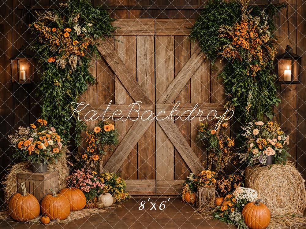 Kate Autumn Floral Pumpkins Barn Door Backdrop Designed by Emetselch - Image 3