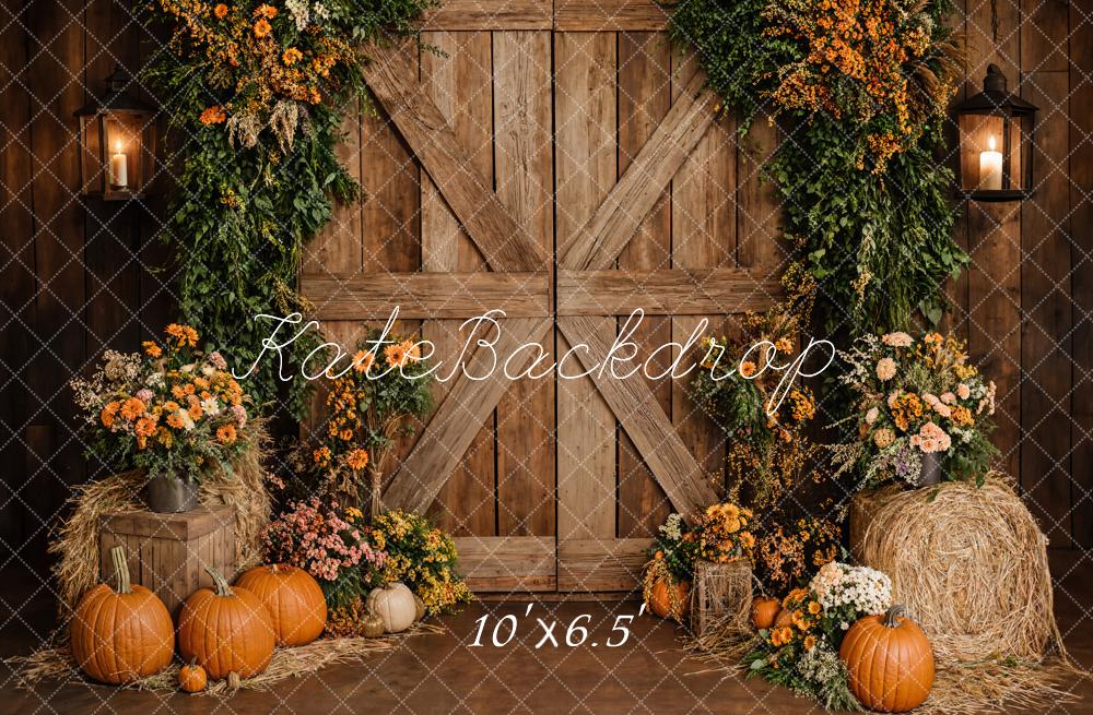 Kate Autumn Floral Pumpkins Barn Door Backdrop Designed by Emetselch - Image 4