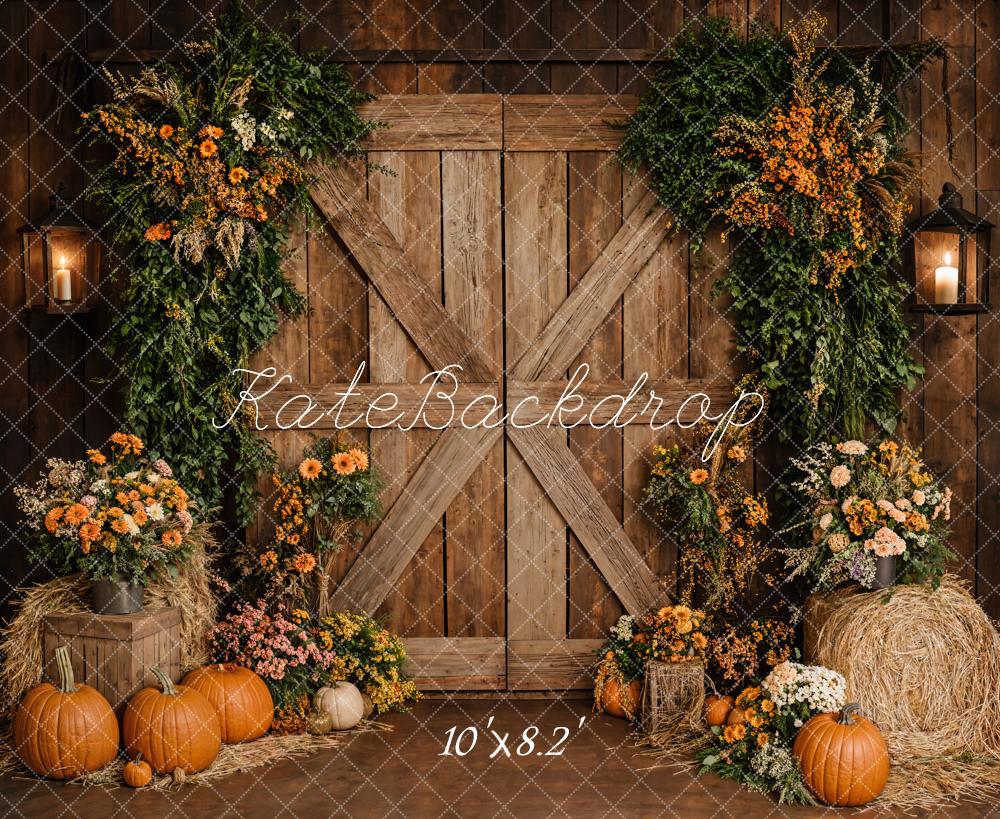 Kate Autumn Floral Pumpkins Barn Door Backdrop Designed by Emetselch - Image 5