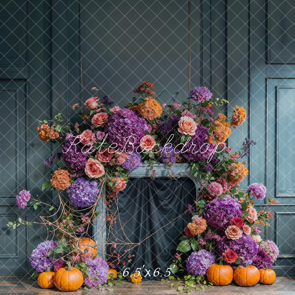 Kate Autumn Flower Arch Blue Vintage Wall Backdrop Designed by Emetselch - Image 2