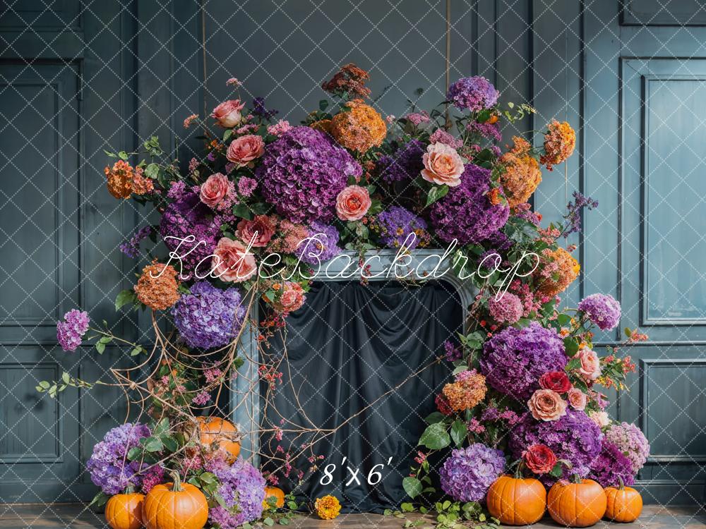 Kate Autumn Flower Arch Blue Vintage Wall Backdrop Designed by Emetselch - Image 3