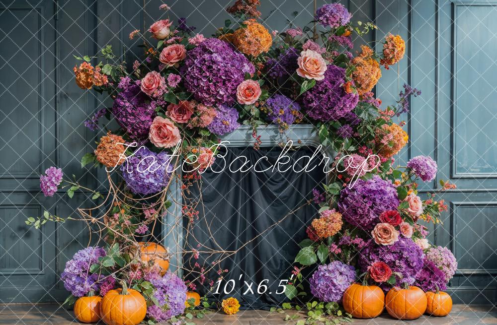 Kate Autumn Flower Arch Blue Vintage Wall Backdrop Designed by Emetselch - Image 4