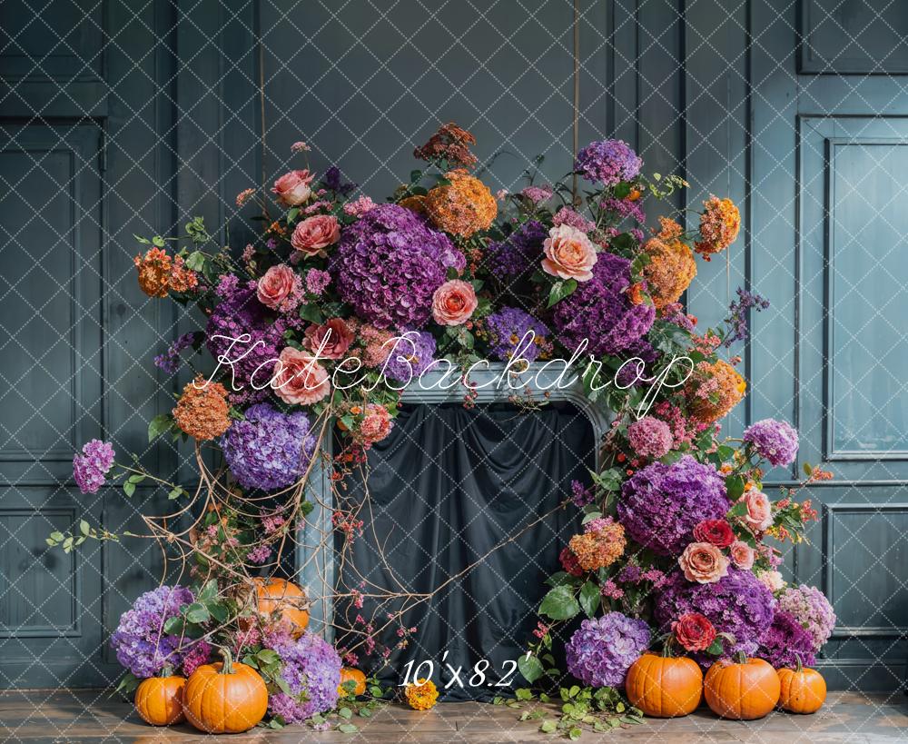 Kate Autumn Flower Arch Blue Vintage Wall Backdrop Designed by Emetselch - Image 5
