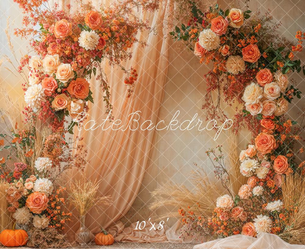 Kate Autumn Floral Arch Pampas Grass Fleece Backdrop Designed by Emetselch - Image 3