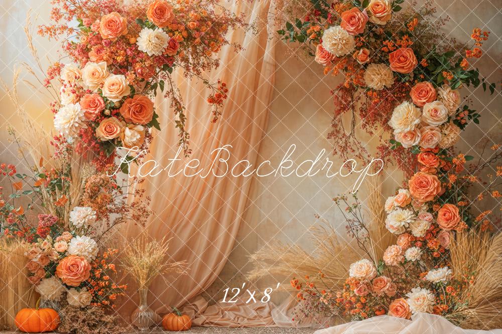 Kate Autumn Floral Arch Pampas Grass Fleece Backdrop Designed by Emetselch - Image 4