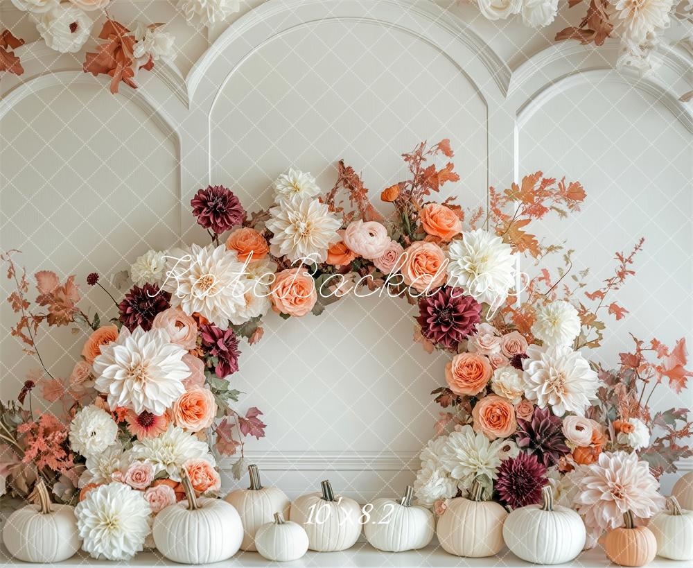 Kate Autumn Flower Arch White Pumpkin Backdrop Designed by Patty Robert - Image 5