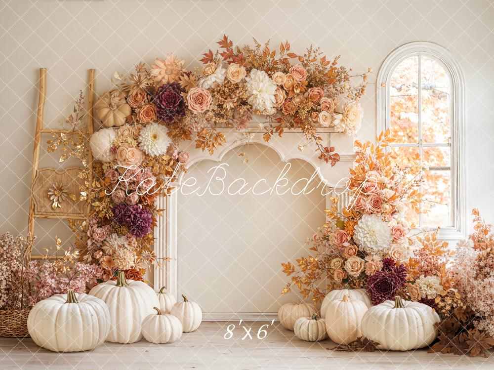 Kate Autumn Floral Arch White Pumpkins Backdrop Designed by Emetselch - Image 3