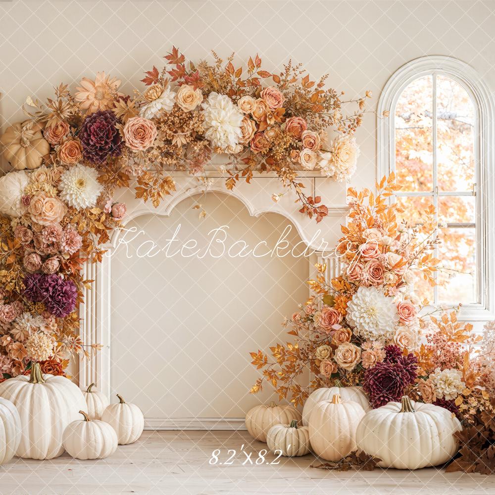 Kate Autumn Floral Arch White Pumpkins Backdrop Designed by Emetselch - Image 5