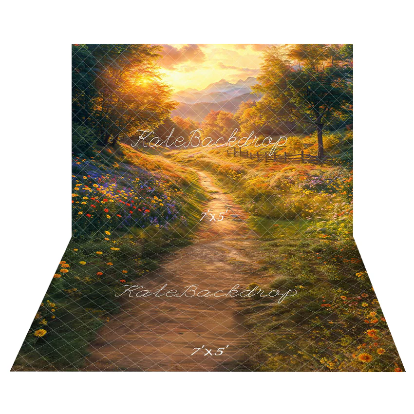 Kate Autumn Forest Pathway Sunset Backdrop+Flower Path Floor Backdrop - Image 2