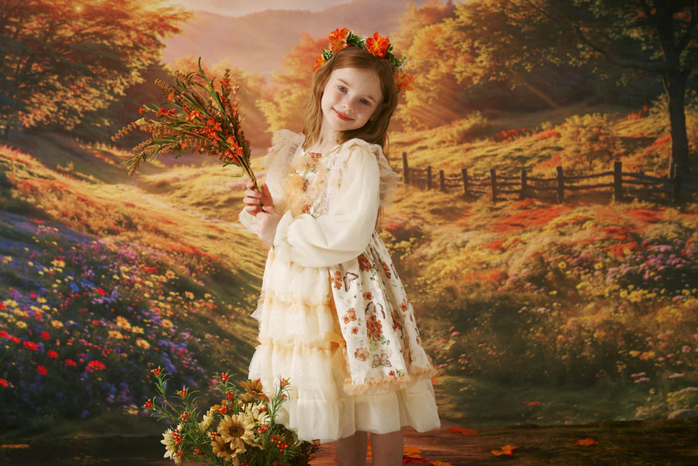 Kate Autumn Forest Pathway Sunset Backdrop+Flower Path Floor Backdrop - Image 3