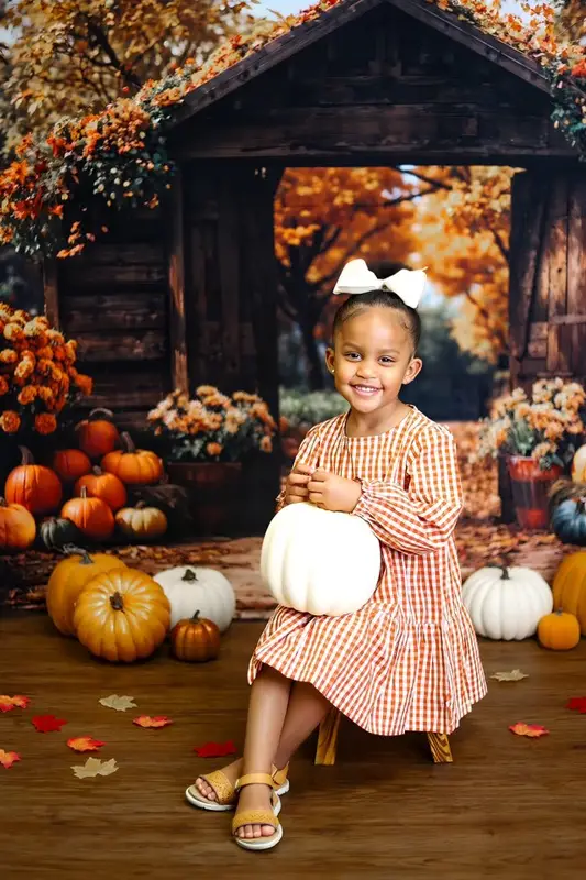 Kate Autumn Forest Pumpkin Brown Barn Door Backdrop Designed by Emetselch - Image 3